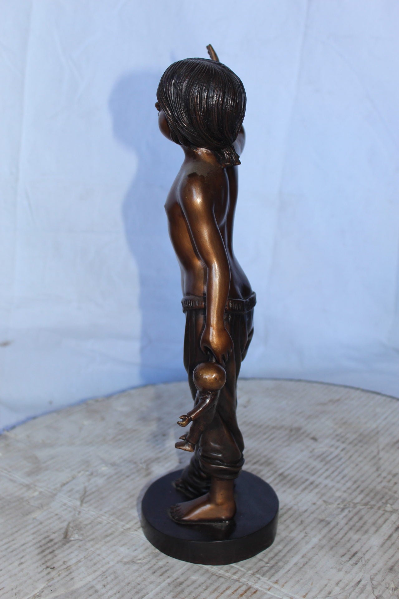 Young shirtless sleep walking girl bronze statue -  Size: 8"L x 5"W x 16"H.