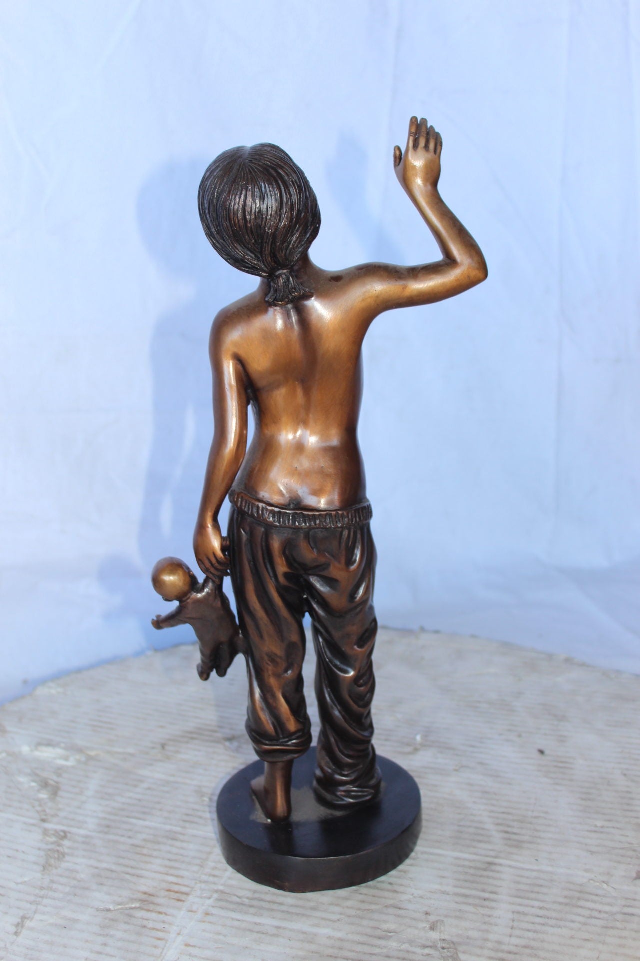 Young shirtless sleep walking girl bronze statue -  Size: 8"L x 5"W x 16"H.
