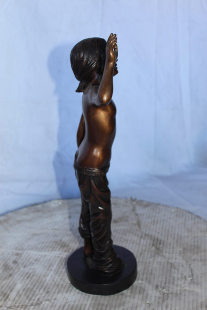Young shirtless sleep walking girl bronze statue -  Size: 8"L x 5"W x 16"H.