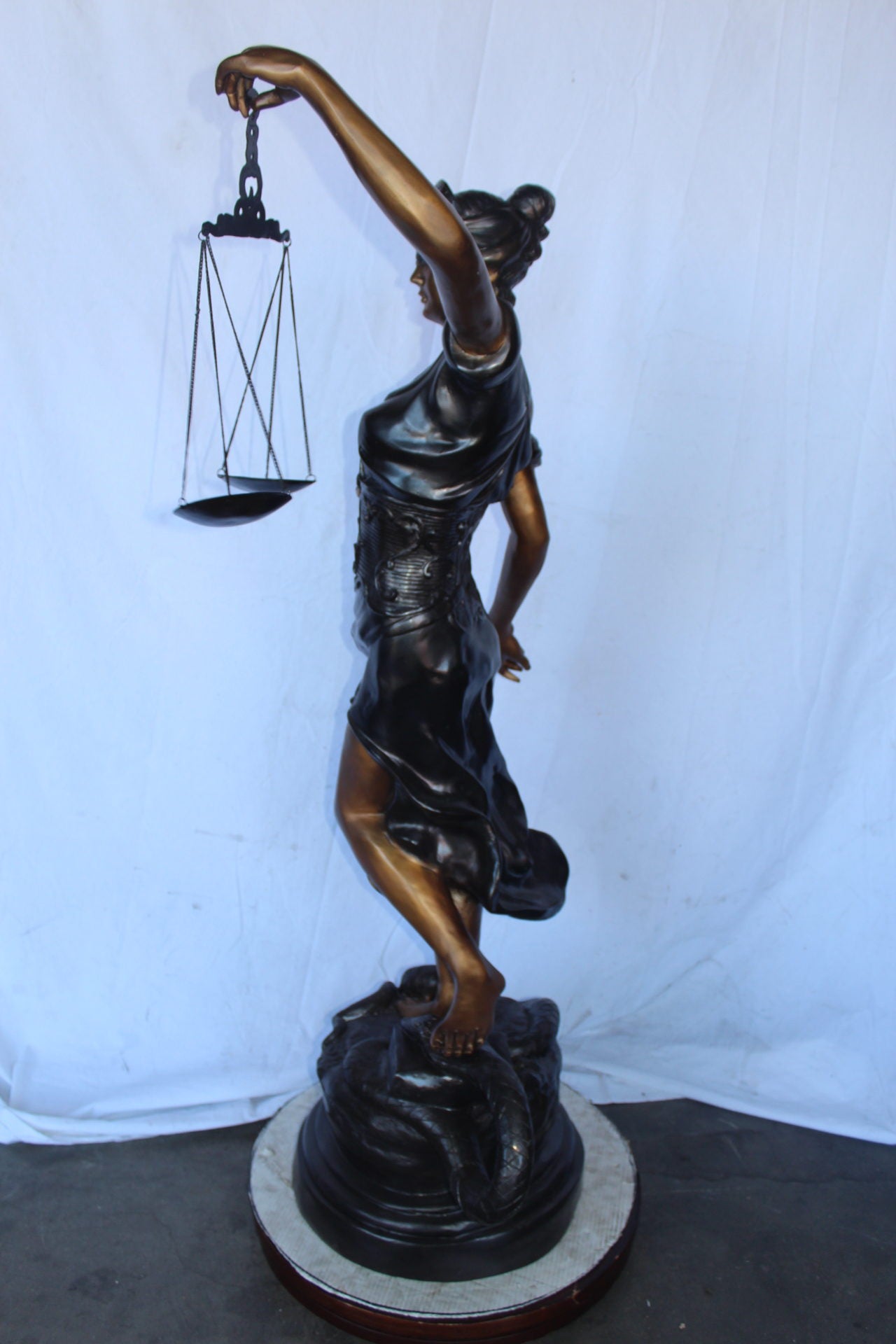 Lady Justice carrying scale bronze statue -  Size: "L x "W x "H.