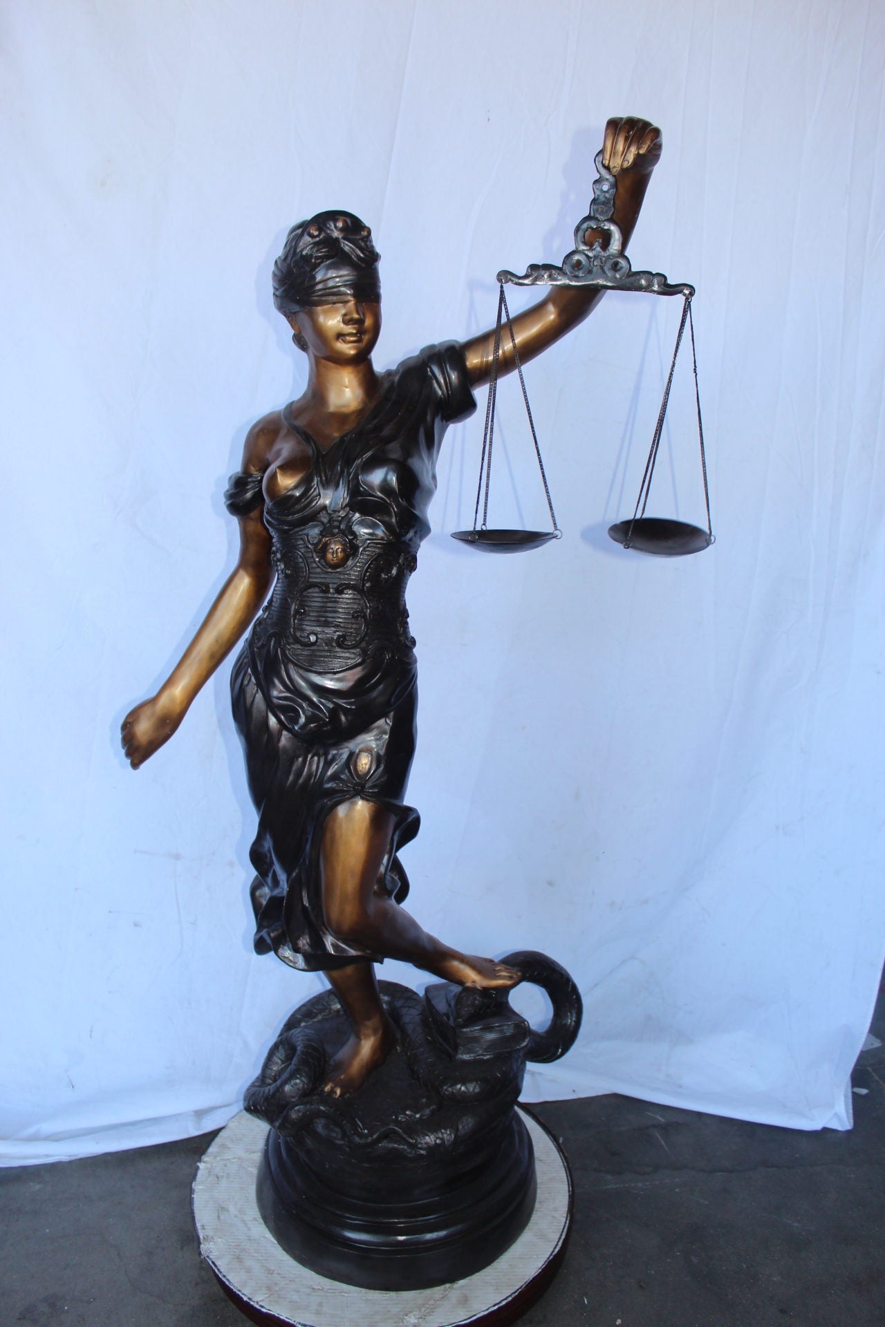 Lady Justice carrying scale bronze statue -  Size: "L x "W x "H.
