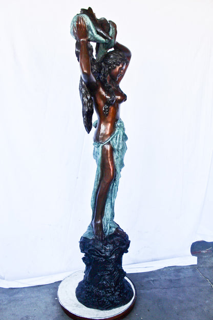 Half-naked woman holding a basket bronze statue Art Nude -  Size: "L x "W x "H.