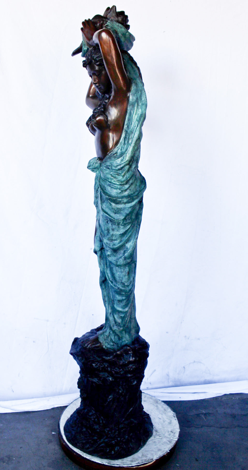 Half-naked woman holding a basket bronze statue Art Nude -  Size: "L x "W x "H.