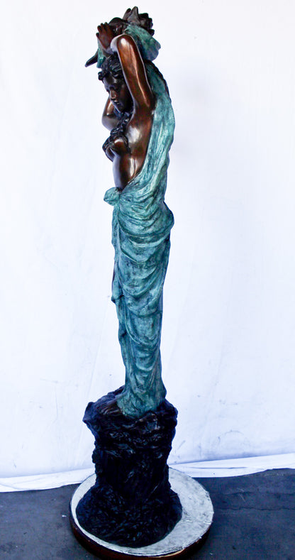 Half-naked woman holding a basket bronze statue Art Nude -  Size: "L x "W x "H.