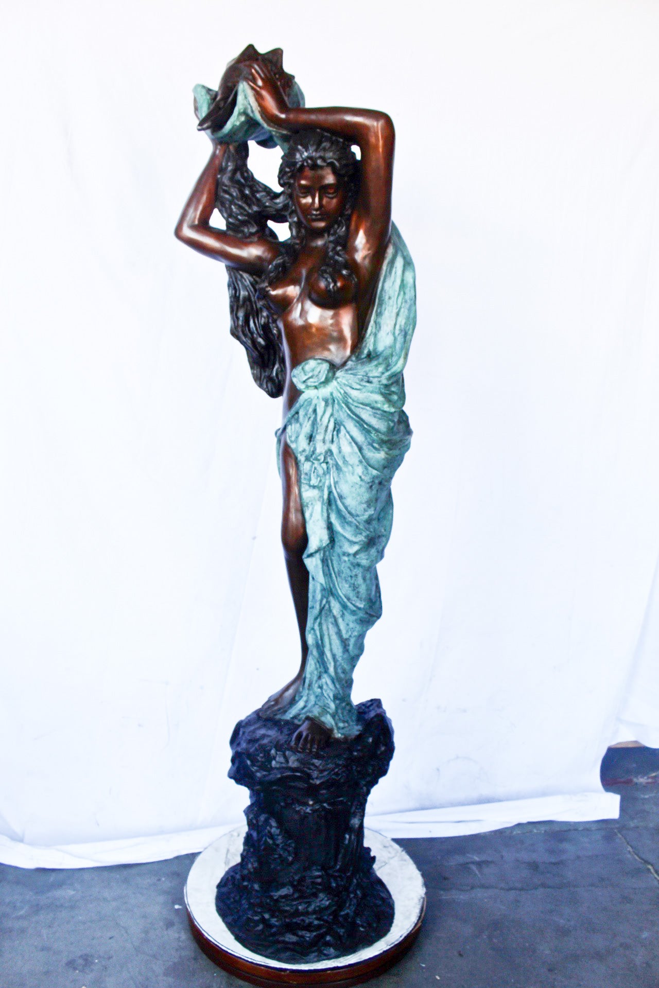 Half-naked woman holding a basket bronze statue Art Nude -  Size: "L x "W x "H.