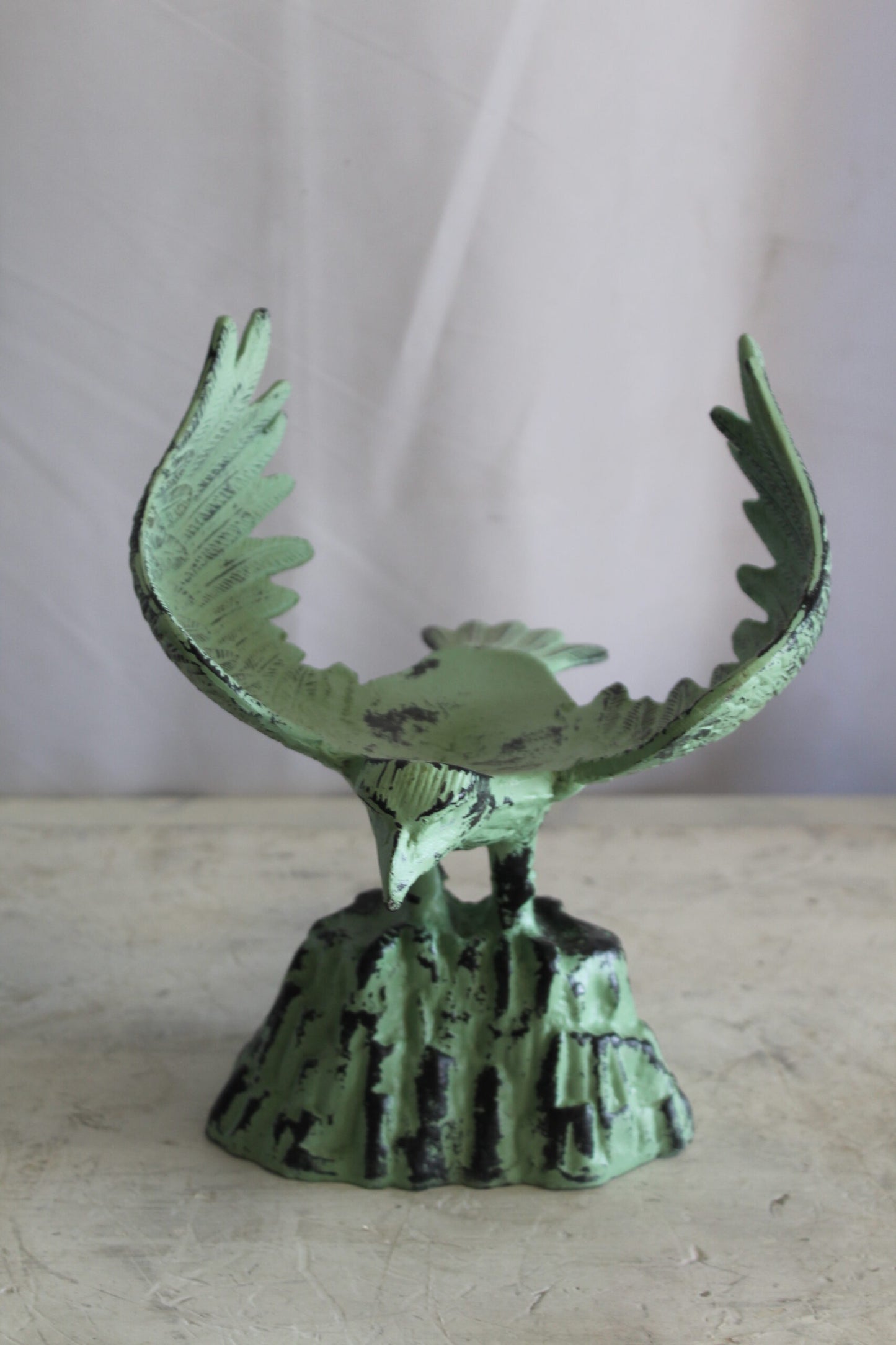 Eagle on Rock, Majestic Aluminum Statue with Green Patina Finish 10" x 9" x 11"H