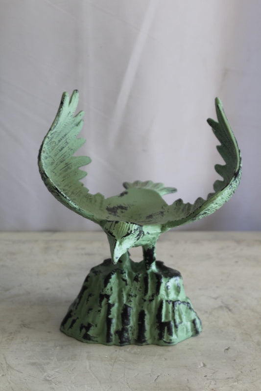 Eagle on Rock, Majestic Aluminum Statue with Green Patina Finish 10" x 9" x 11"H
