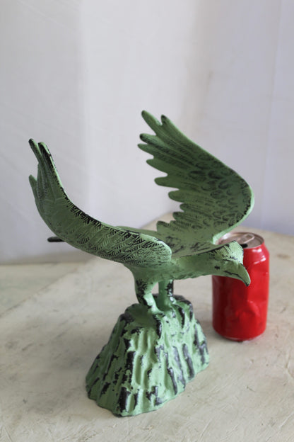 Eagle on Rock, Majestic Aluminum Statue with Green Patina Finish 10" x 9" x 11"H