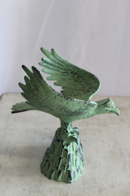 Eagle on Rock, Majestic Aluminum Statue with Green Patina Finish 10" x 9" x 11"H