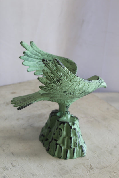 Eagle on Rock, Majestic Aluminum Statue with Green Patina Finish 10" x 9" x 11"H