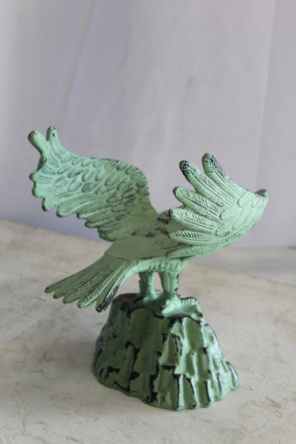 Eagle on Rock, Majestic Aluminum Statue with Green Patina Finish 10" x 9" x 11"H