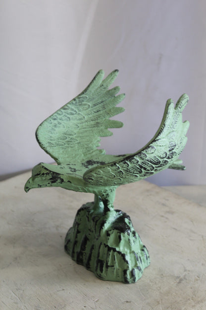 Eagle on Rock, Majestic Aluminum Statue with Green Patina Finish 10" x 9" x 11"H