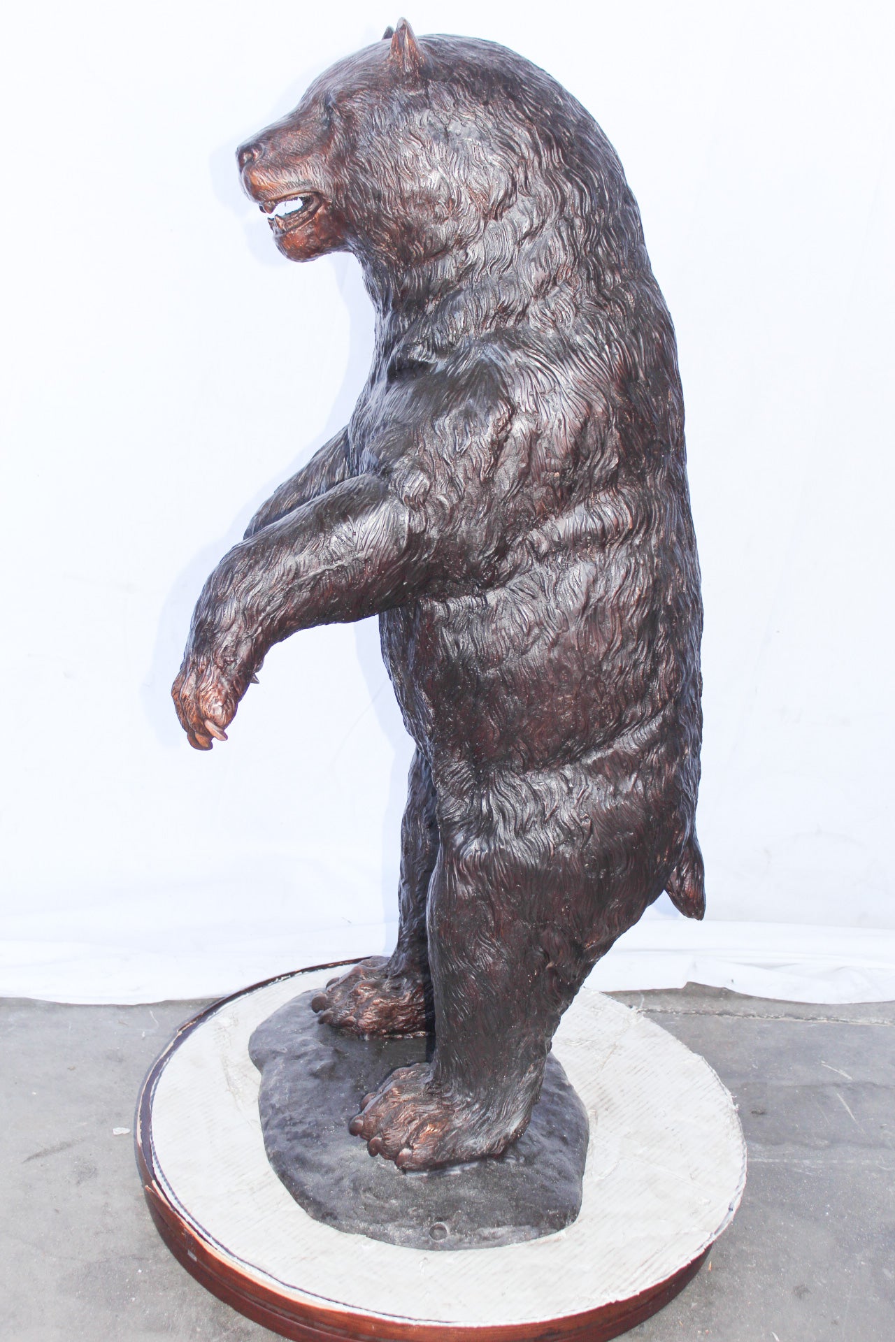 Baby bear on hind legs ready to attack bronze statue -  Size: 21" x 19" x 40"H.