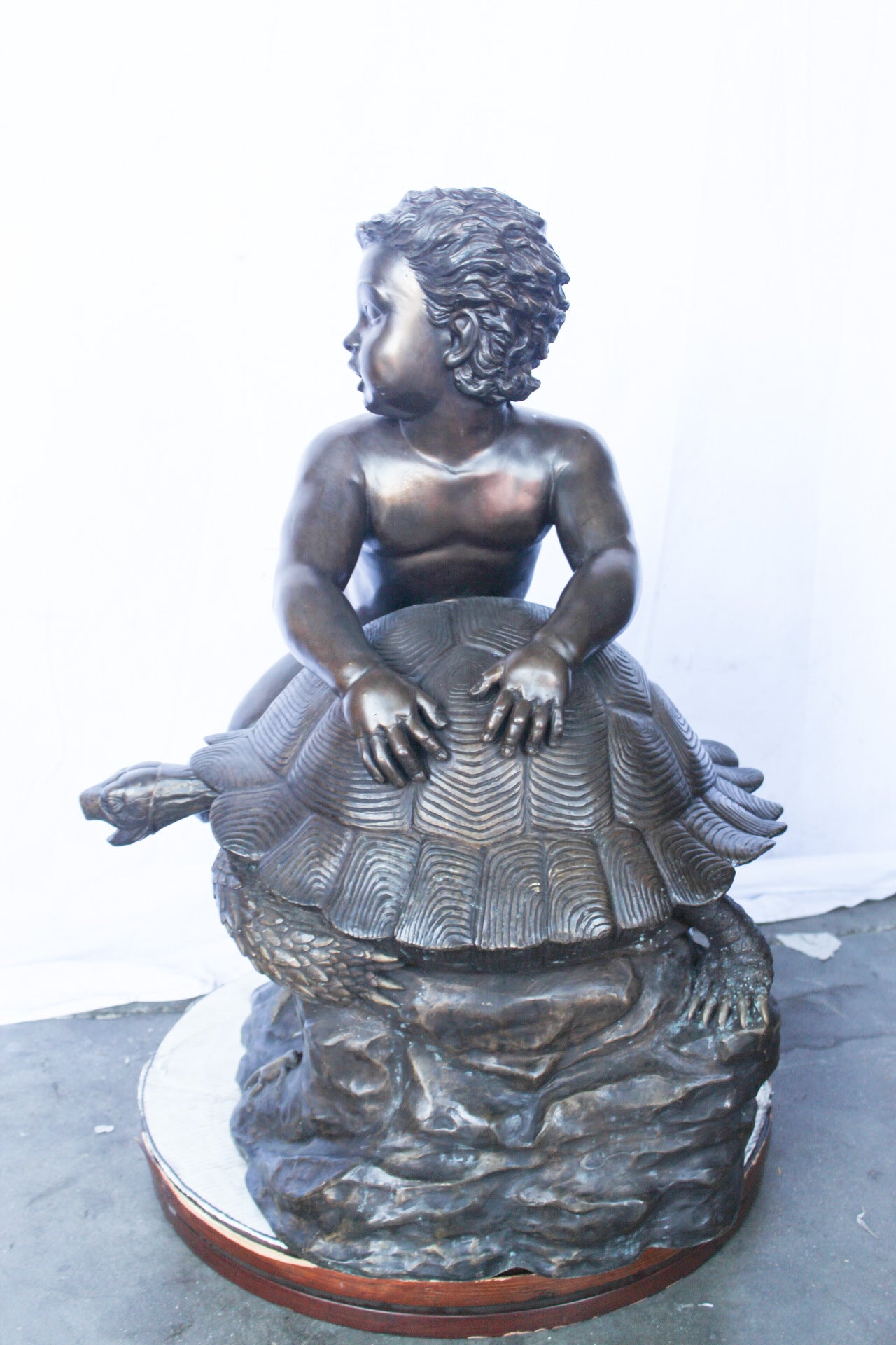 Naked toddler on turtle bronze statue Art Nude -  Size: 23"L x 26"W x 34"H.