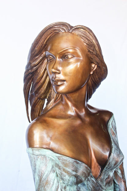 Beautifully exotic flutist women bronze statue -  Size: 34"L x 25"W x 68"H.