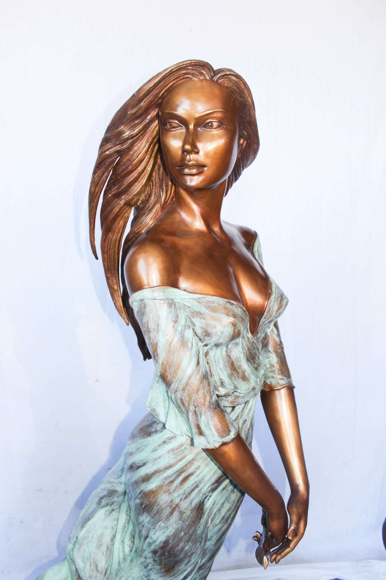 Beautifully exotic flutist women bronze statue -  Size: 34"L x 25"W x 68"H.