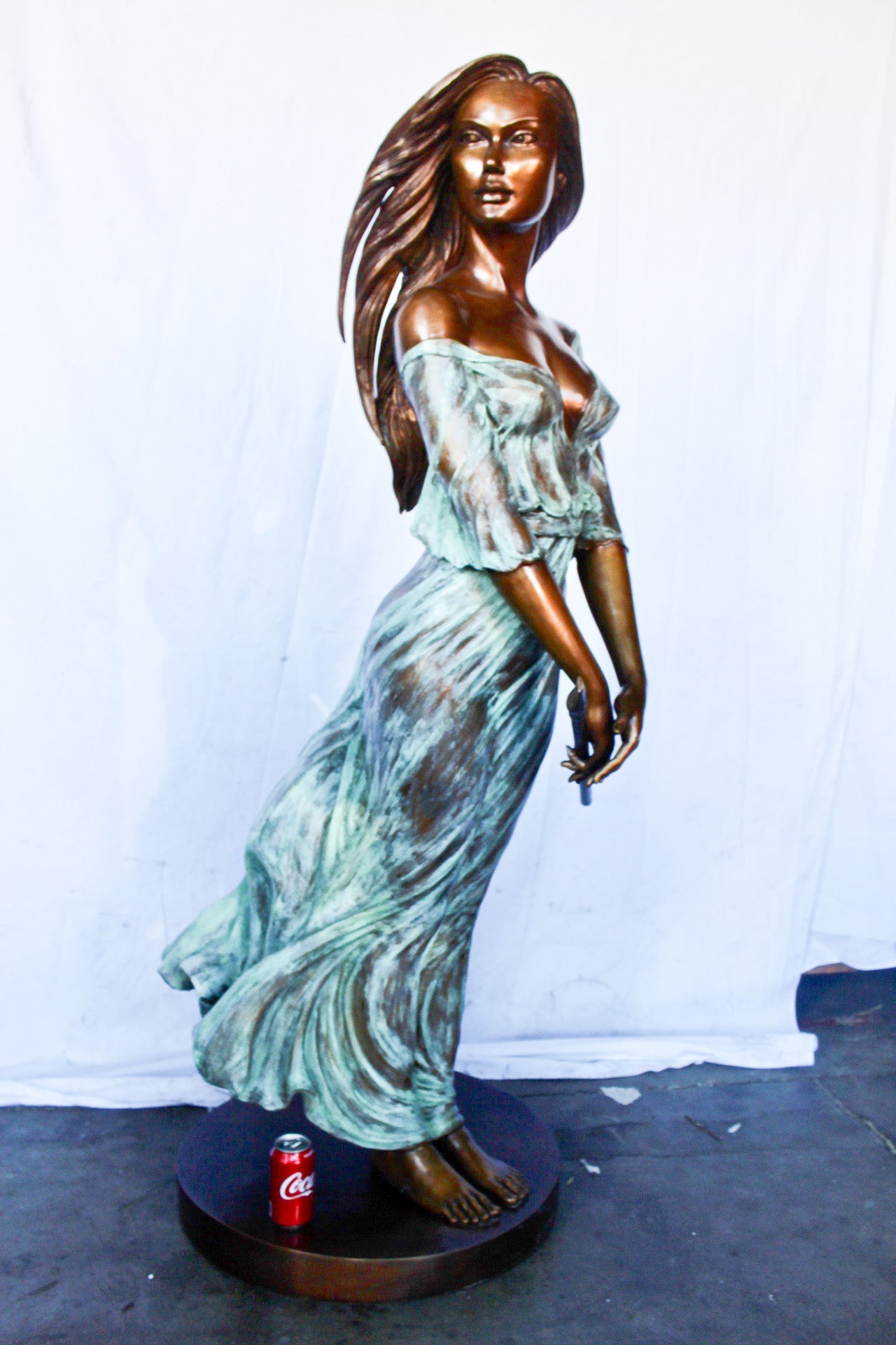 Beautifully exotic flutist women bronze statue -  Size: 34"L x 25"W x 68"H.