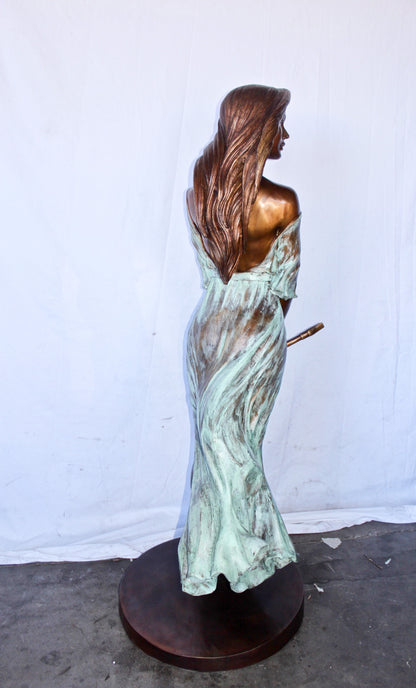 Beautifully exotic flutist women bronze statue -  Size: 34"L x 25"W x 68"H.