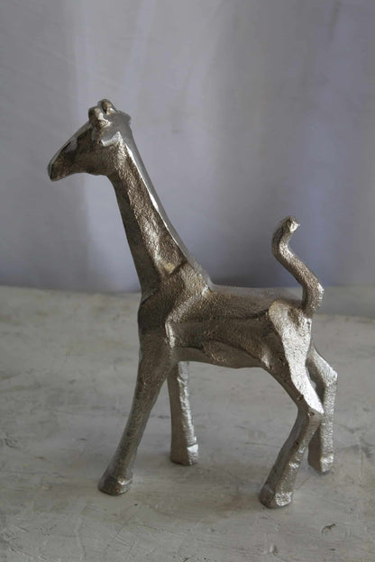 Aluminum Giraffe Statue, Elegant Miniature Accent for Any Space 7" x 3" x 10"H