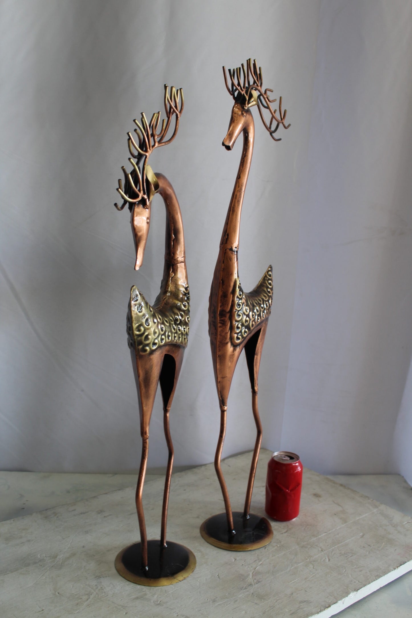 Thin Iron Metal Deer Pair, Elegant and Graceful Decor Set 11" x 11" x 32"H