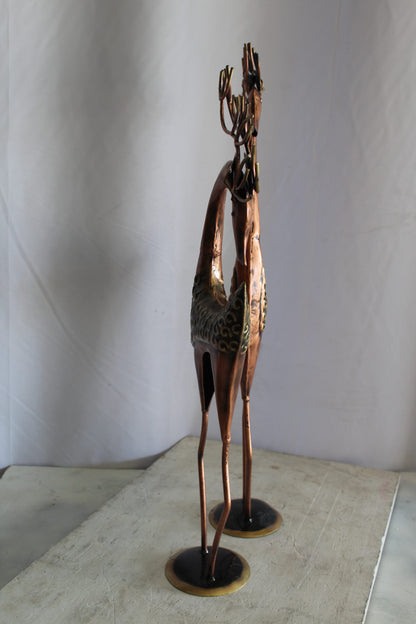 Thin Iron Metal Deer Pair, Elegant and Graceful Decor Set 11" x 11" x 32"H
