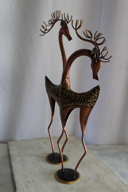 Thin Iron Metal Deer Pair, Elegant and Graceful Decor Set 11" x 11" x 32"H