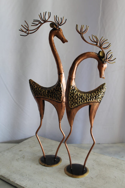 Thin Iron Metal Deer Pair, Elegant and Graceful Decor Set 11" x 11" x 32"H