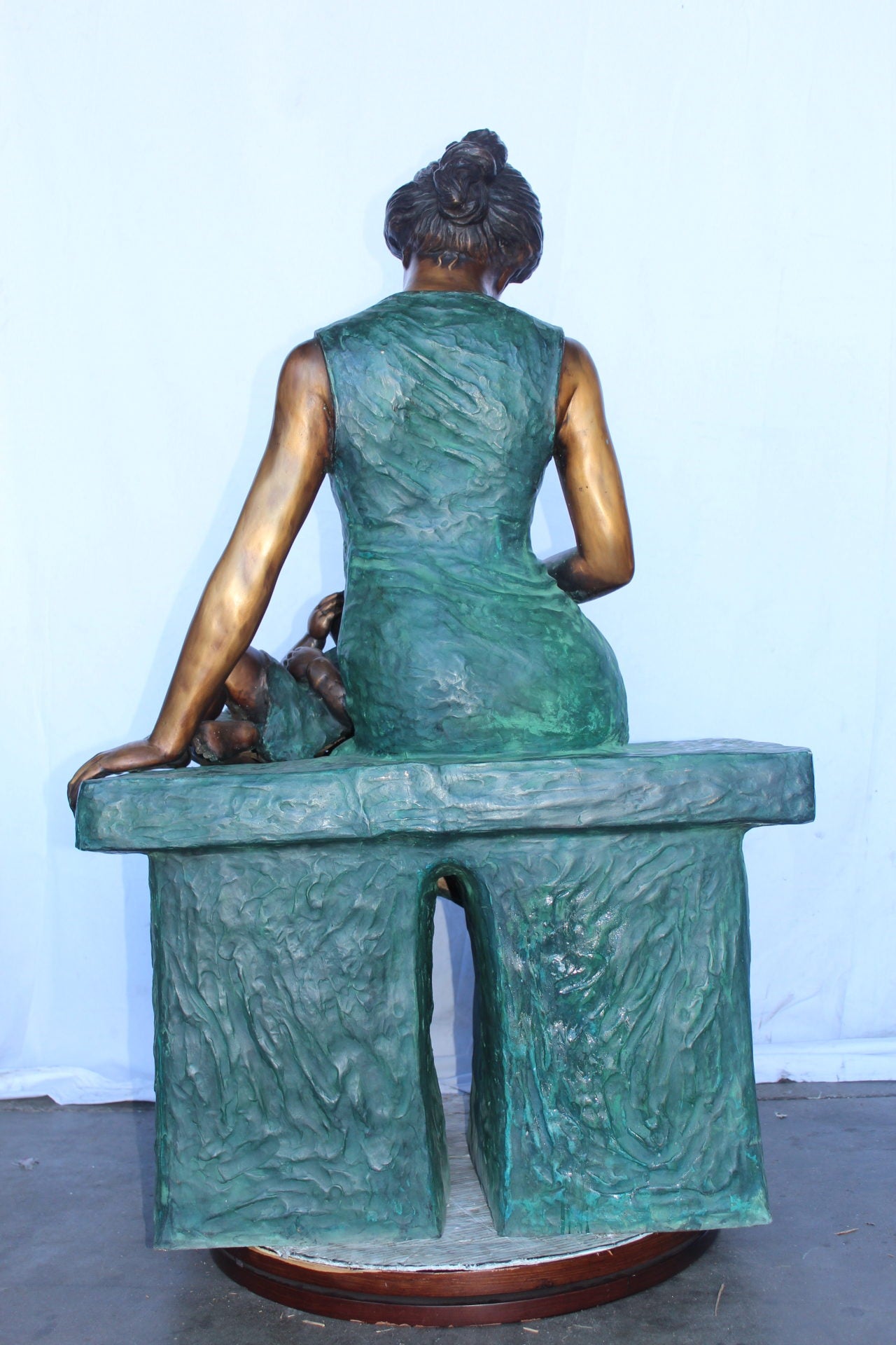 Mother and her sweet sleeping baby bronze statue -  Size: 30"L x 28"W x 49"H.
