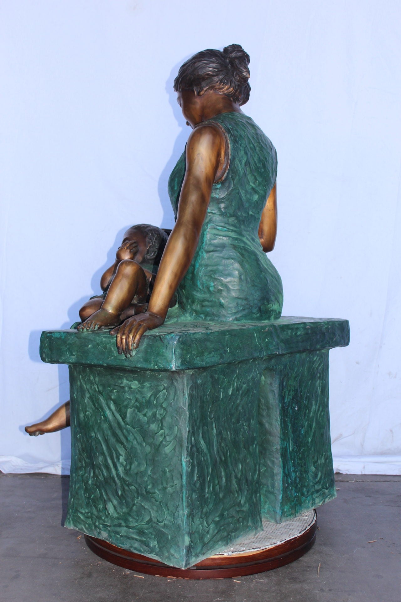 Mother and her sweet sleeping baby bronze statue -  Size: 30"L x 28"W x 49"H.