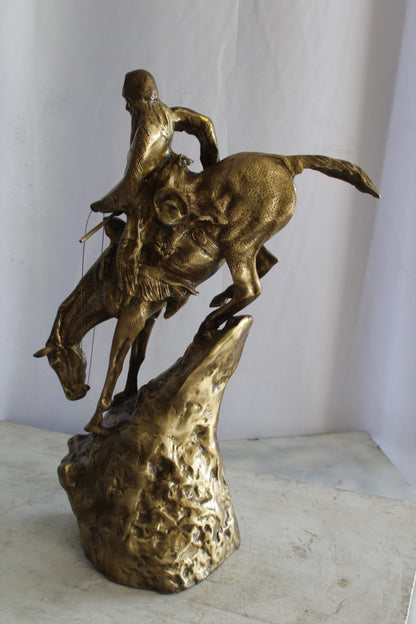 Nifao Bronze Finish Mountain Man Remington Replica - Western Decor Statue, Size: 21"L x 10"W x 26"H