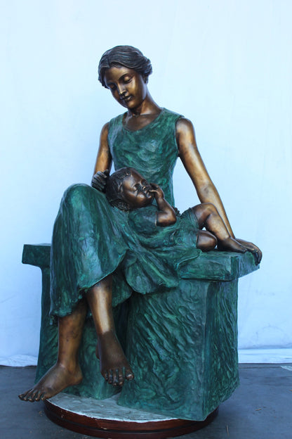Mother and her sweet sleeping baby bronze statue -  Size: 30"L x 28"W x 49"H.