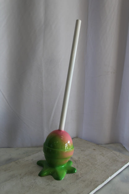 Green and pink Oversized Fiberglass Lollipop Statue 10" x 10" x 34"H