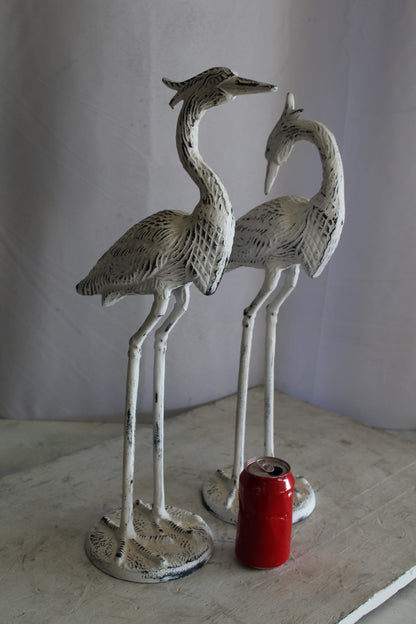 Pair of Aluminum Crane with White Patina Finish 10" x 12" x 23"H
