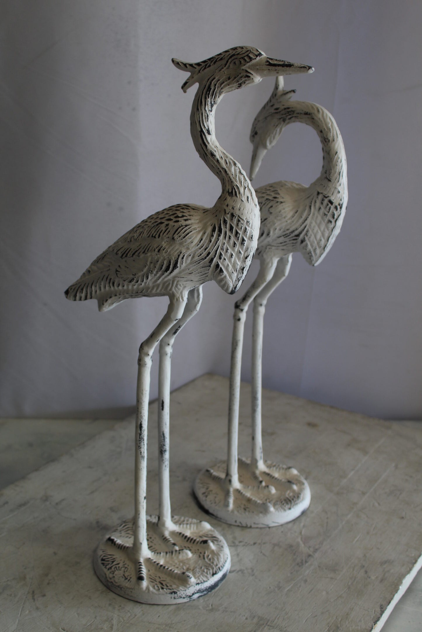 Pair of Aluminum Crane with White Patina Finish 10" x 12" x 23"H
