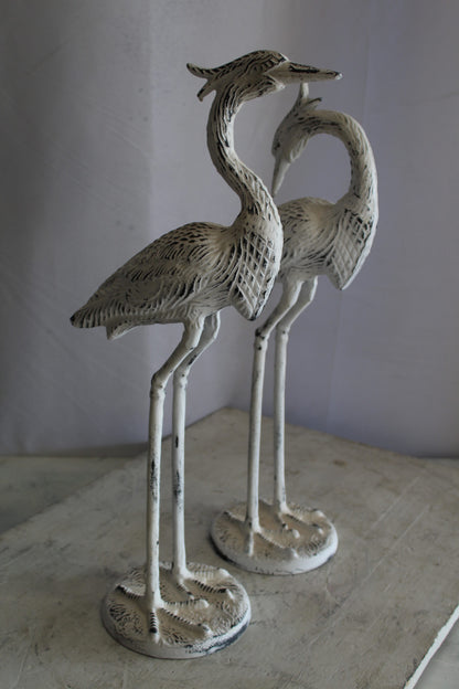 Pair of Aluminum Crane with White Patina Finish 10" x 12" x 23"H