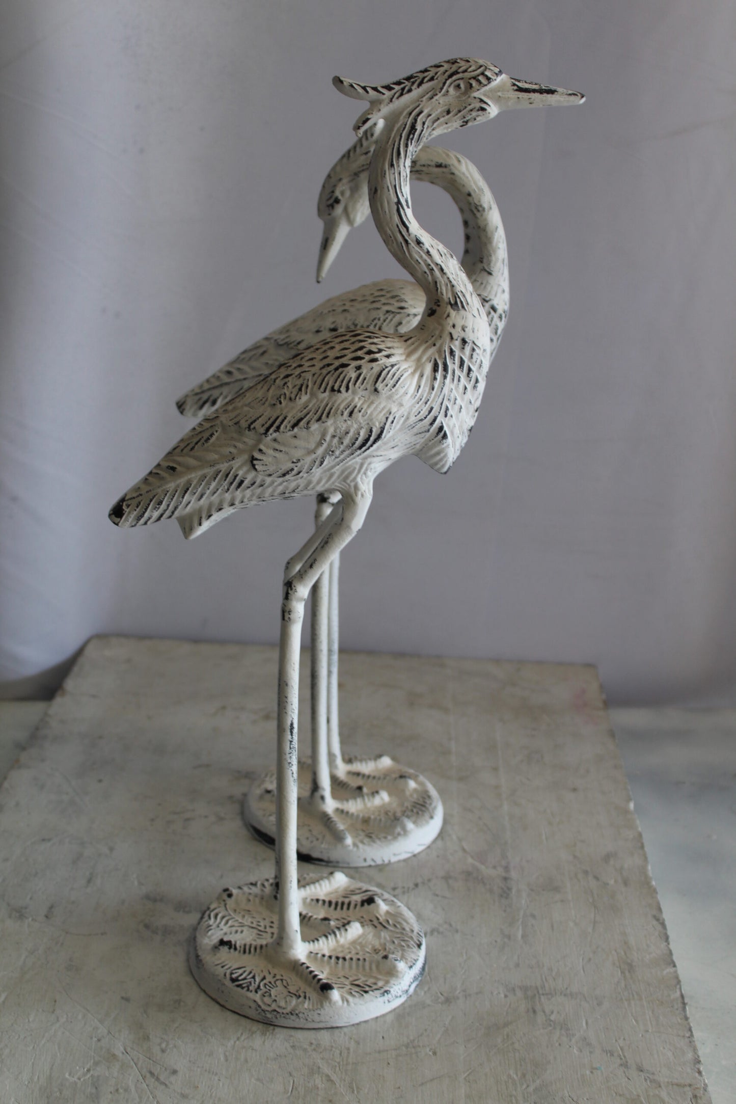 Pair of Aluminum Crane with White Patina Finish 10" x 12" x 23"H