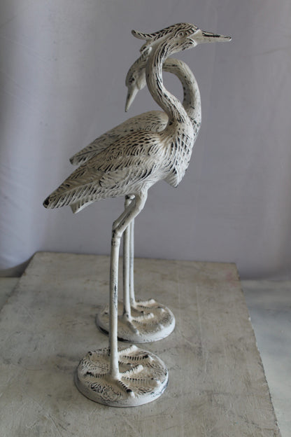 Pair of Aluminum Crane with White Patina Finish 10" x 12" x 23"H