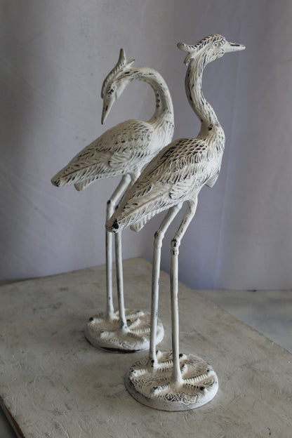 Pair of Aluminum Crane with White Patina Finish 10" x 12" x 23"H