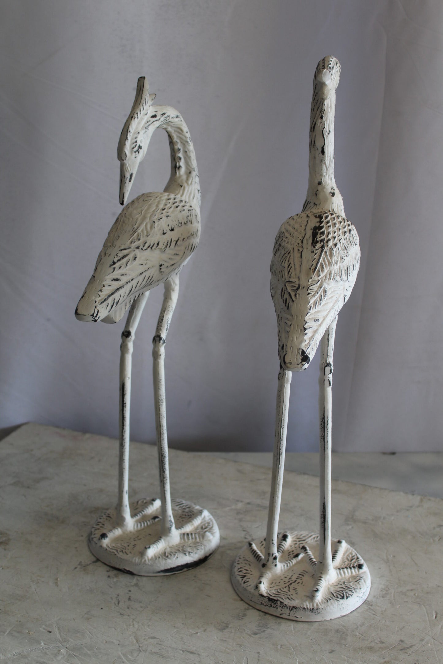 Pair of Aluminum Crane with White Patina Finish 10" x 12" x 23"H