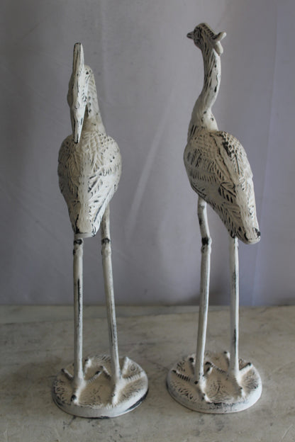 Pair of Aluminum Crane with White Patina Finish 10" x 12" x 23"H