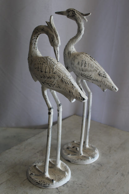Pair of Aluminum Crane with White Patina Finish 10" x 12" x 23"H
