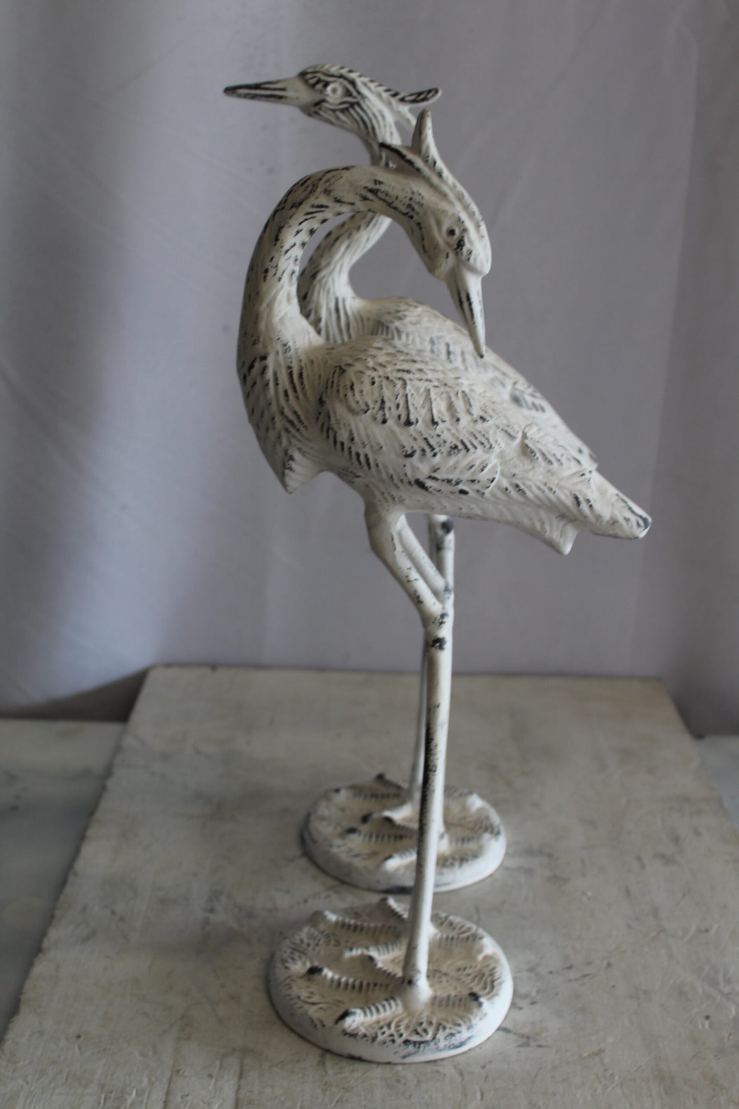 Pair of Aluminum Crane with White Patina Finish 10" x 12" x 23"H