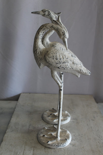 Pair of Aluminum Crane with White Patina Finish 10" x 12" x 23"H