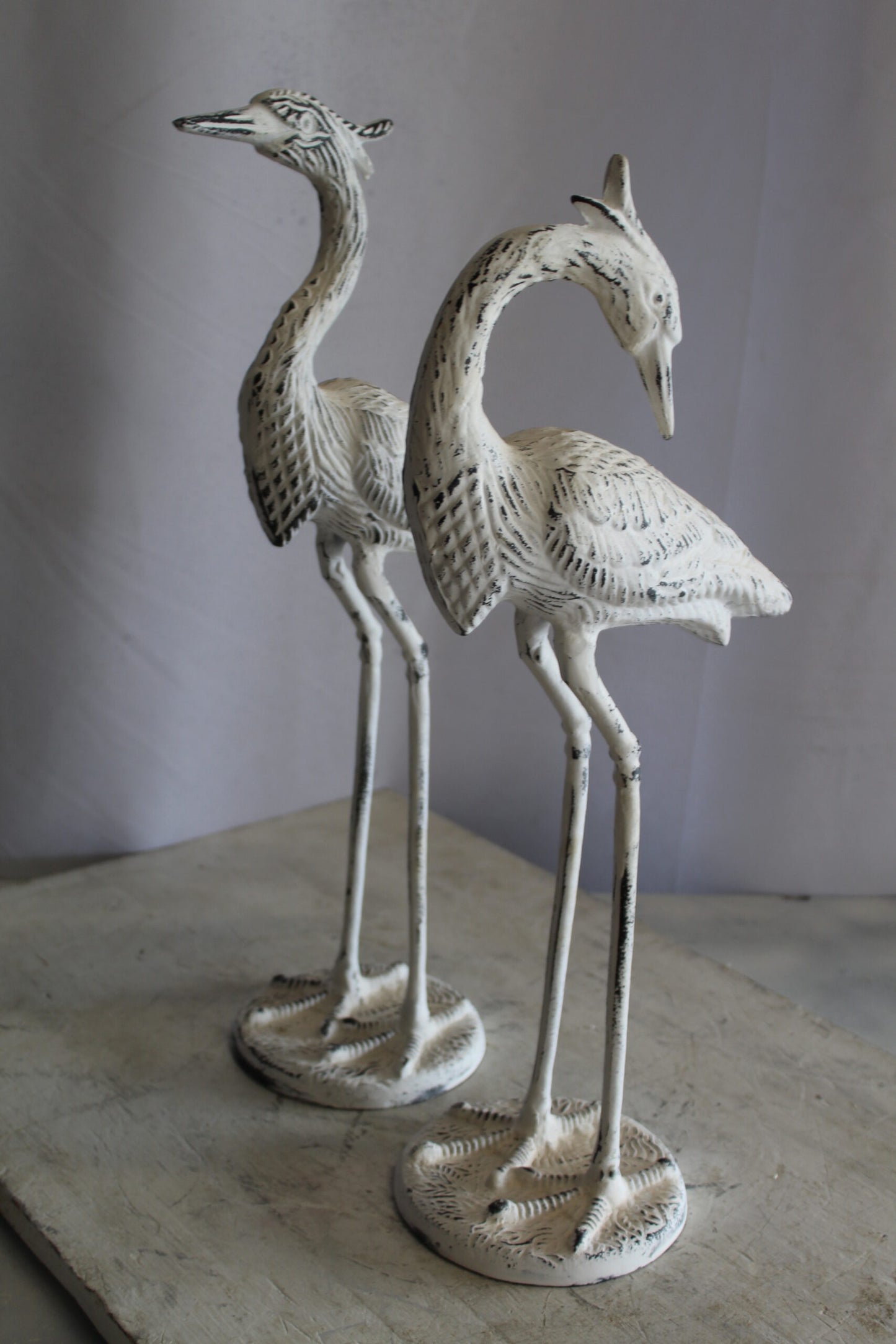 Pair of Aluminum Crane with White Patina Finish 10" x 12" x 23"H