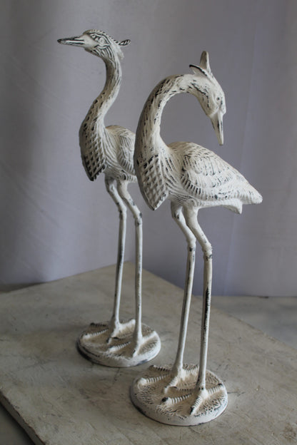 Pair of Aluminum Crane with White Patina Finish 10" x 12" x 23"H