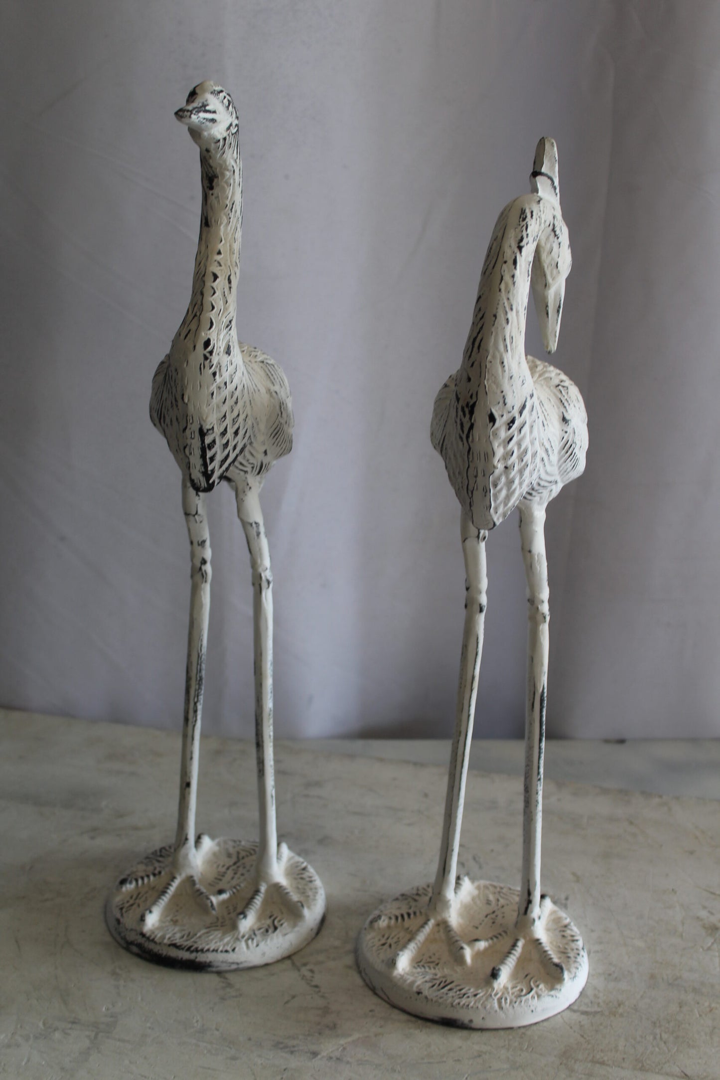 Pair of Aluminum Crane with White Patina Finish 10" x 12" x 23"H