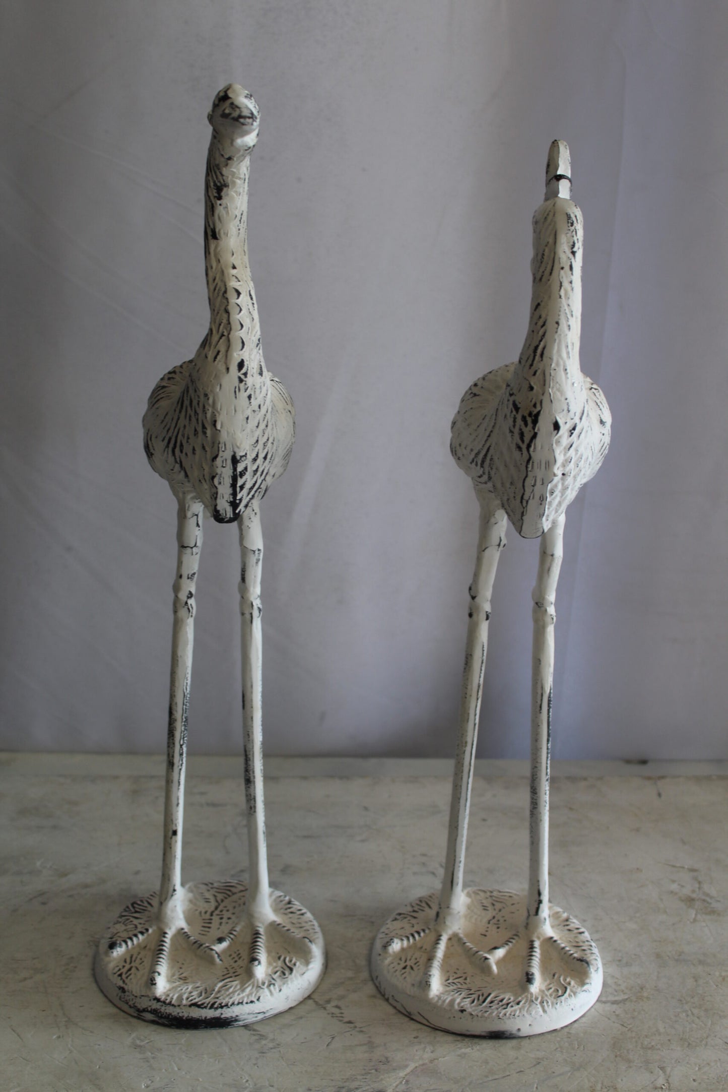 Pair of Aluminum Crane with White Patina Finish 10" x 12" x 23"H