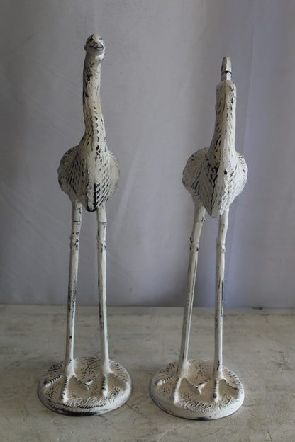 Pair of Aluminum Crane with White Patina Finish 10" x 12" x 23"H