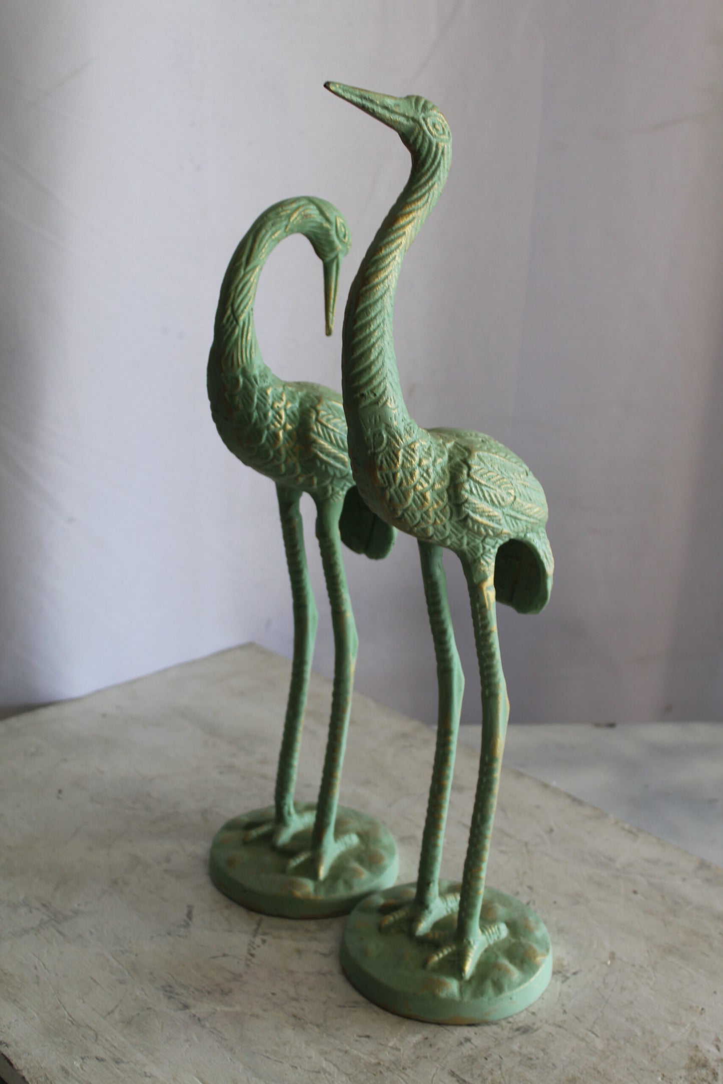 Pair of Aluminum Crane with Green Patina Finish 24" x 14" x 42"H