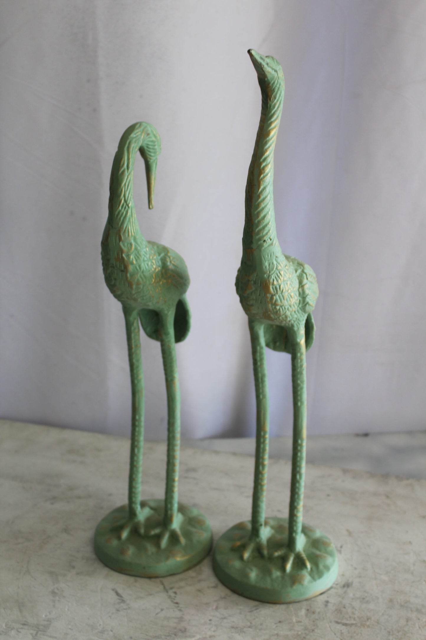 Pair of Aluminum Crane with Green Patina Finish 24" x 14" x 42"H